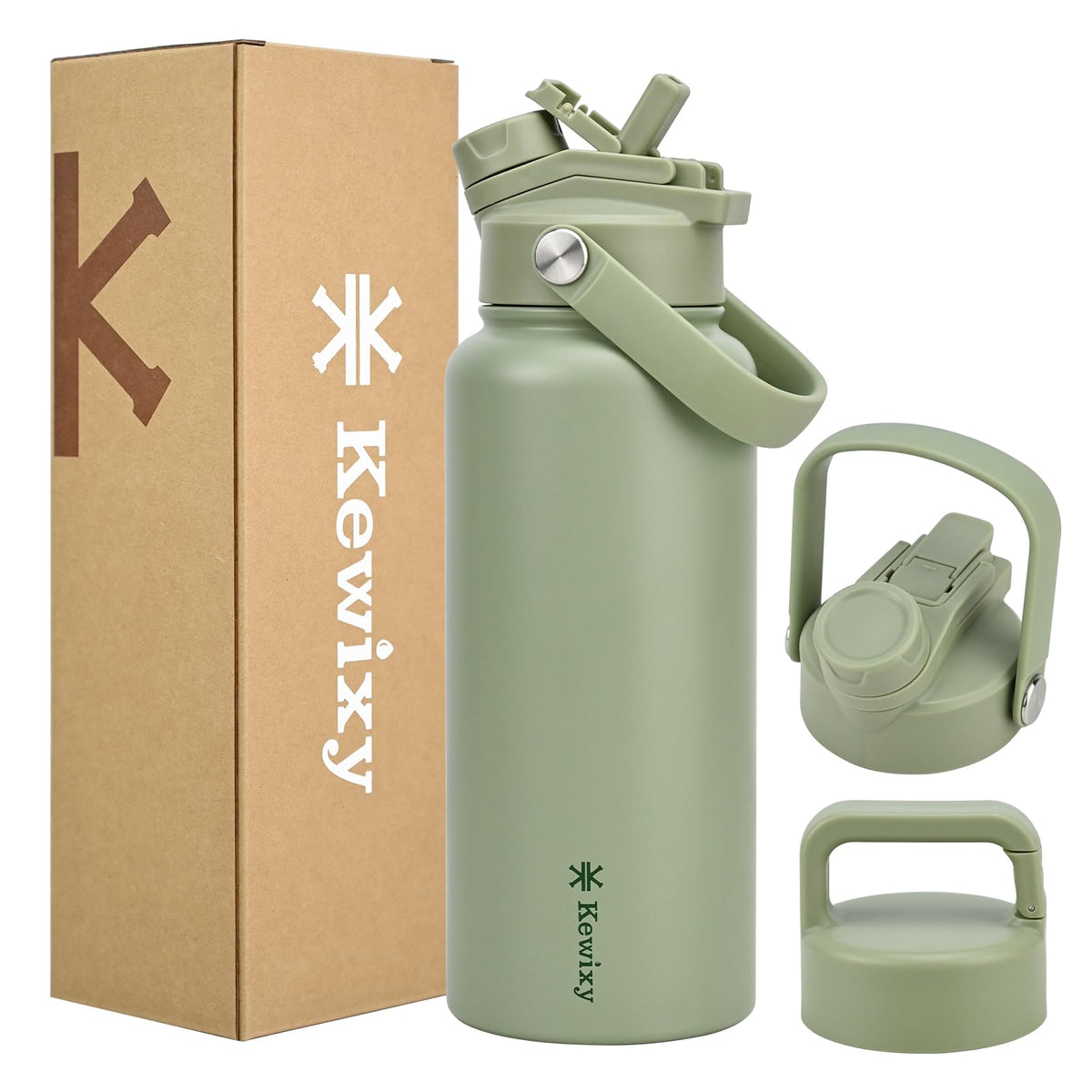 24 oz Insulated Water Bottle, 2-in-1 Lid, Straw & Spout with Protected, Leak Proof, Keep Cold 24H, Cup Holder Fit, Stainless Steel, Metal, Reusable, for Travel, Gym and School, 2 Lids, Midnight Black
