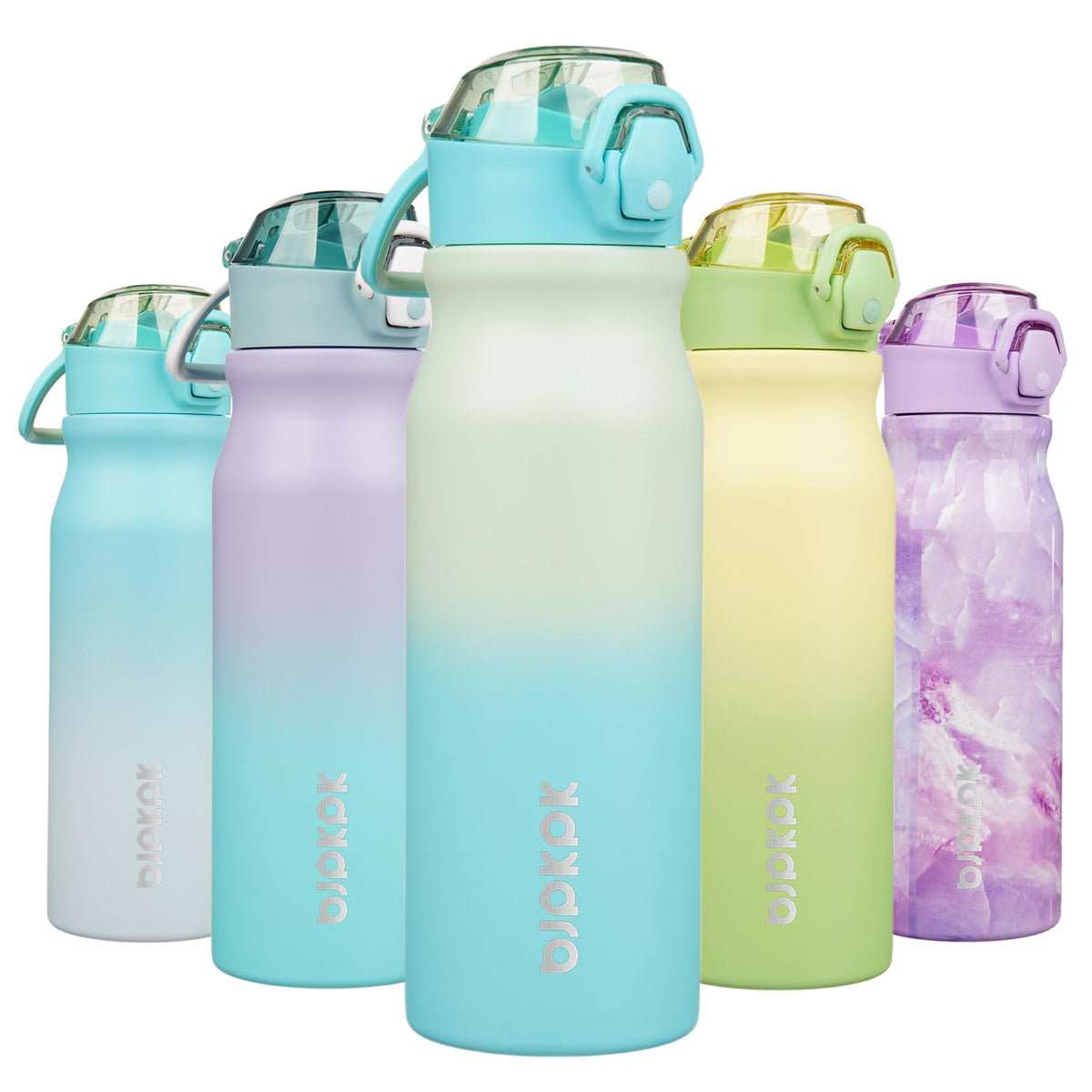 BJPKPK 18 oz Water Bottle with Straw & Handle, Insulated Stainless Flask