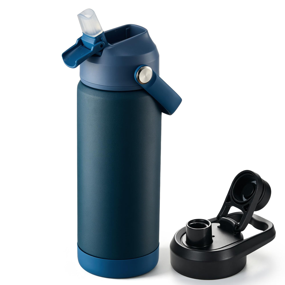 Fijinhom 24oz Insulated Stainless Steel Water Bottle, Wide Mouth Double Wall Vacuum, Silicone Straw, Sweat & Leak Proof, BPA Free Insulated Water Flask for Travel, Keep Cold 24h Hot 12h, Black