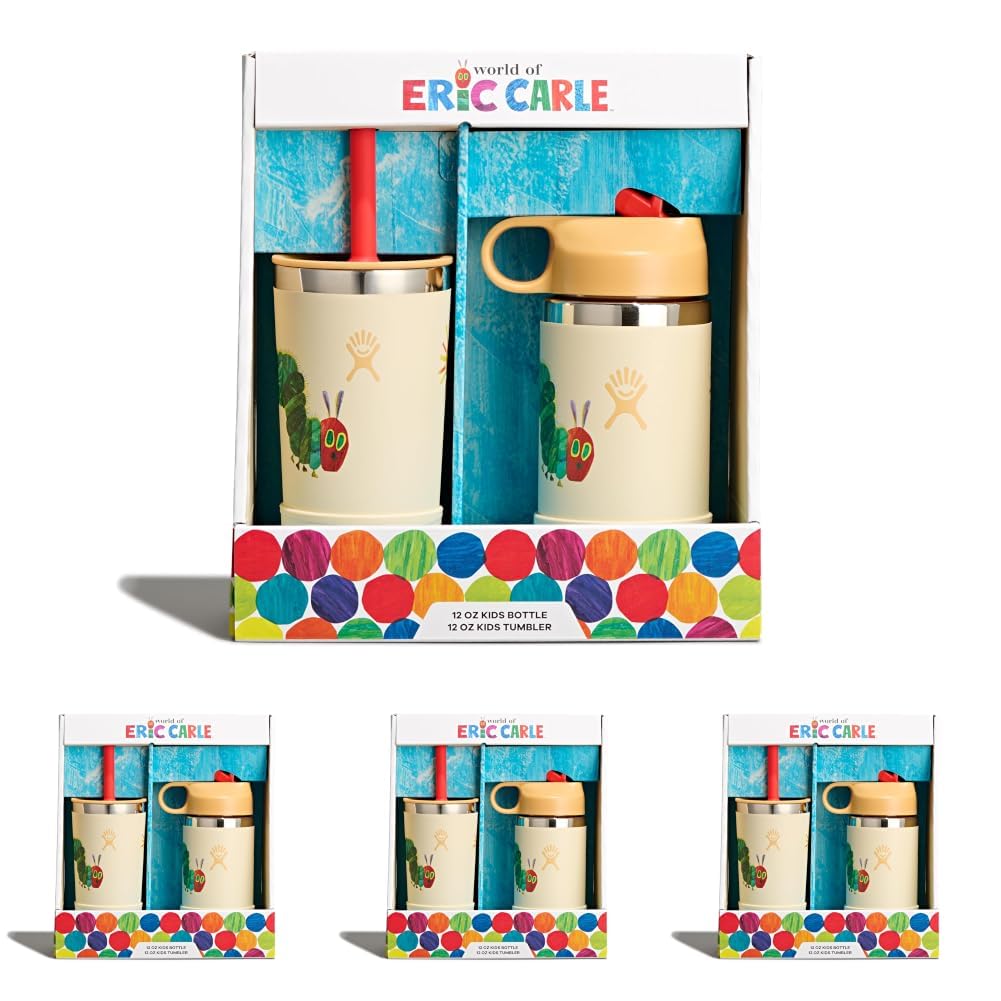 Hydro Flask Kids Water Bottle for School - Stainless Steel and Insulated with Straw Cap - 12 Oz World of Eric Carle Caterpillar Yellow