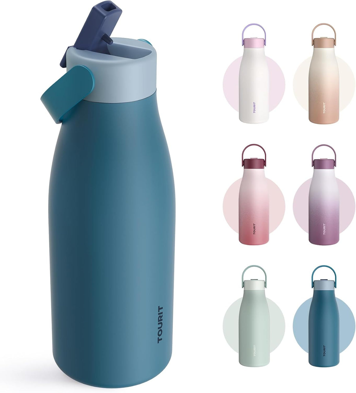 TOURIT 12oz Small Insulated Water Bottle Travel Flask Mug, Saxony Blue