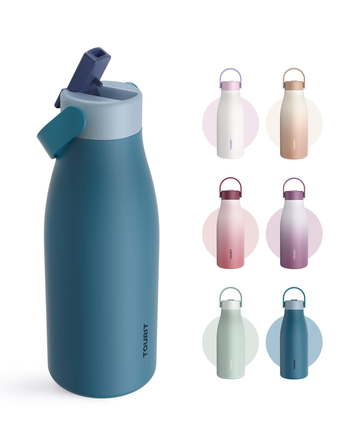 TOURIT 12oz Small Insulated Water Bottle Travel Flask Mug, Saxony Blue