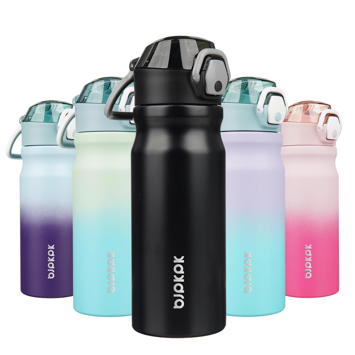 BJPKPK 18 oz Water Bottle with Straw & Handle, Insulated Stainless Flask