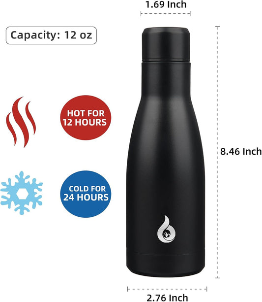 BJPKPK 12 oz Small Water Bottle, Reusable Insulated Stainless Steel Flask