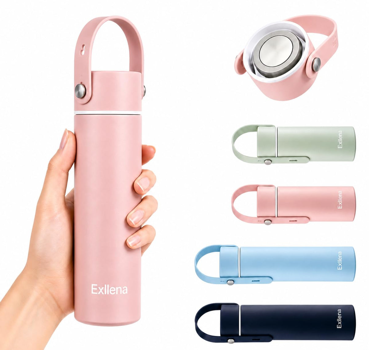 Exllena 【Upgraded】 Mini Insulated Water Bottle 6.8oz/200ml with Adjustable Silicone Handle– Small Flask for Hot & Cold Drinks, Leakproof, Ideal for Purse, Lunchbox...(Midnight Sapphire)