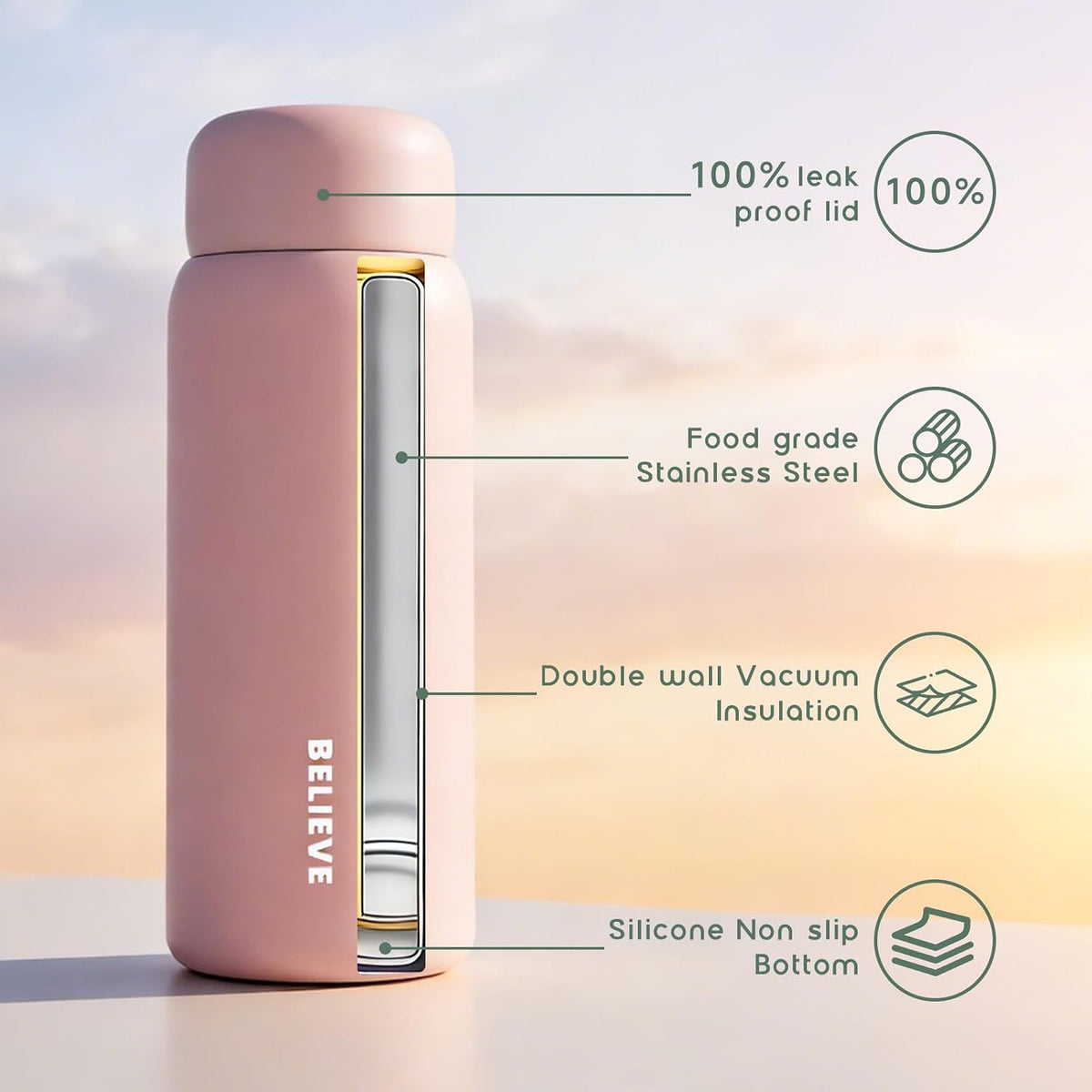 7oz Mini Insulated Water Bottle, Leak-Proof Pocket Size Flask for Hot & Cold Drinks, Portable Small Coffee Cup for Women, Kids, Travel, School & Office