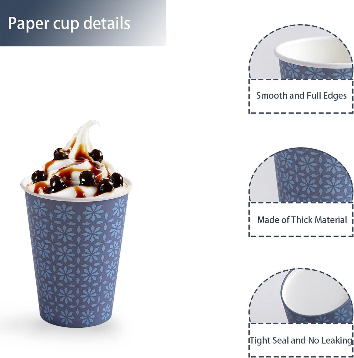 Clawsoff 300 Pack Paper Cups 8 oz Bulk Disposable Coffee Cups Navy Floral