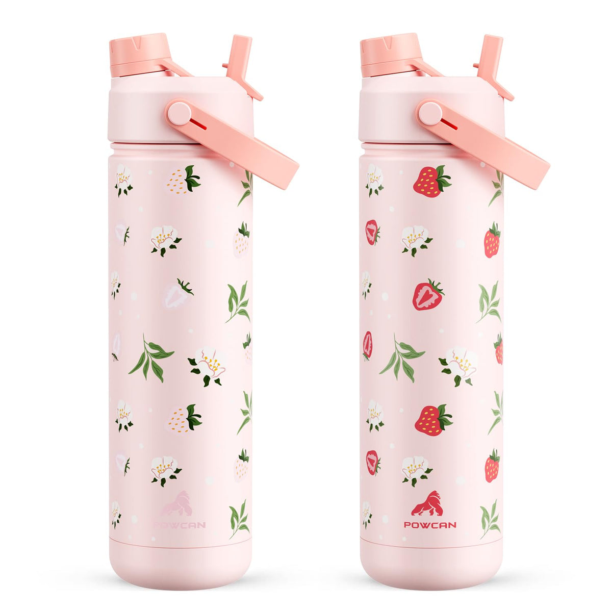 POWCAN 26 oz Insulated Water Bottle with 2-in-1 Straw and Spout Lid, Keep Cold 24H, Leak-Proof, Fits in Car Cup Holder, Stainless Steel Water Bottle for Sports, Travel, and School (Cotton Candy)