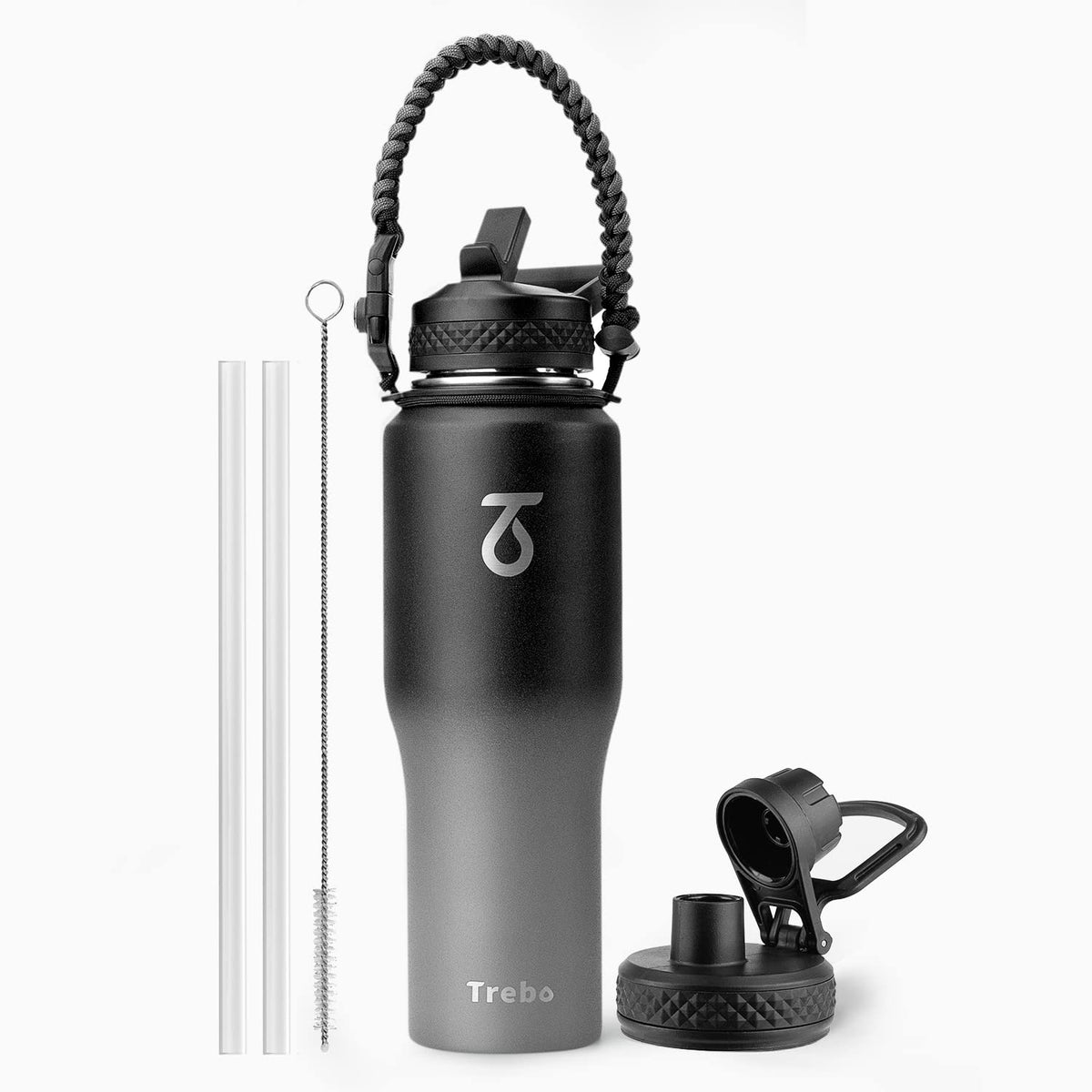 Trebo 40 oz Water Bottle Insulated Fit in Any Car Cup Holder with 2 Lids