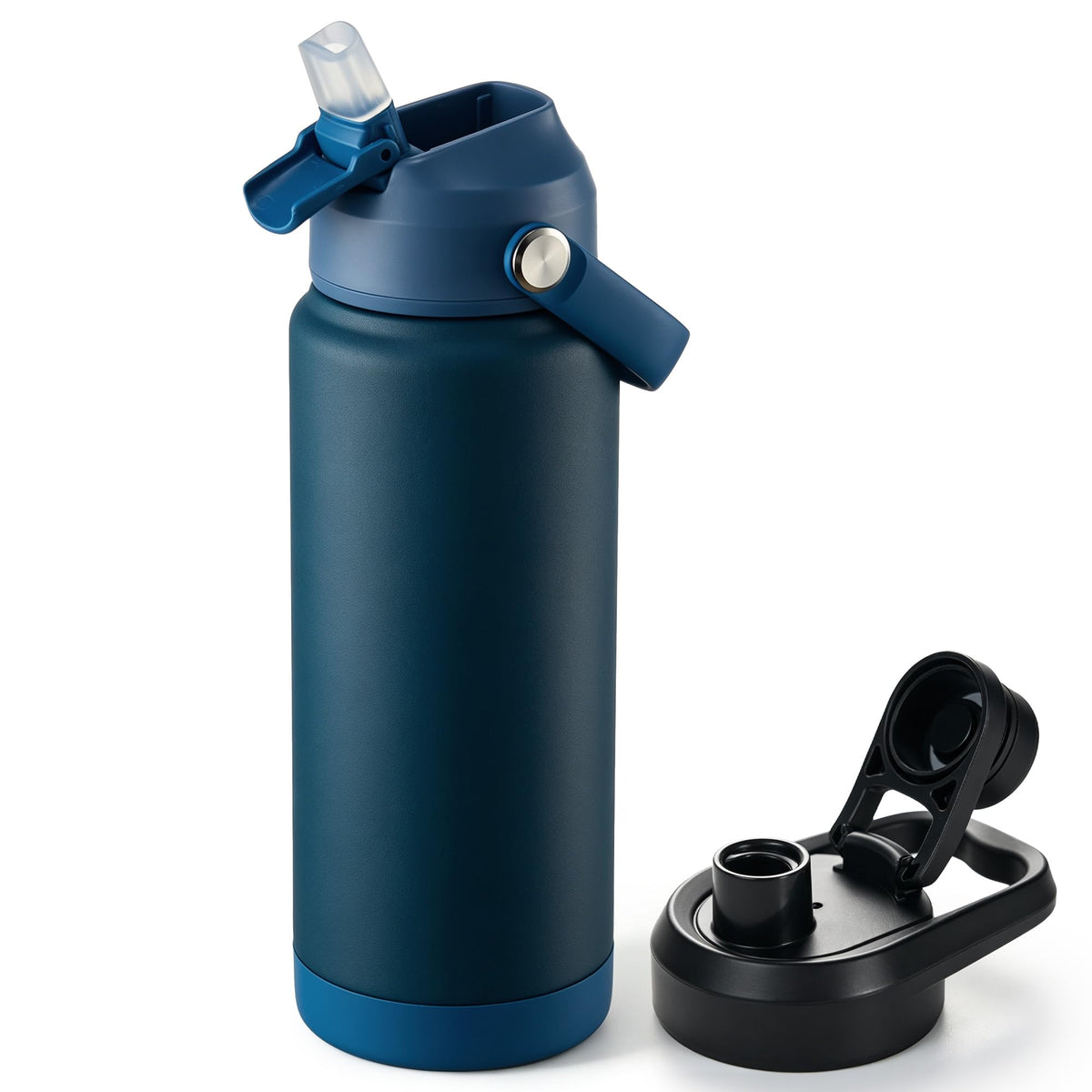 Fijinhom 18oz Insulated Stainless Steel Water Bottle, Wide Mouth Double Wall Vacuum, Silicone Straw, Sweat & Leak Proof, BPA Free Insulated Water Flask for Travel, Keep Cold 24h Hot 12h, Black