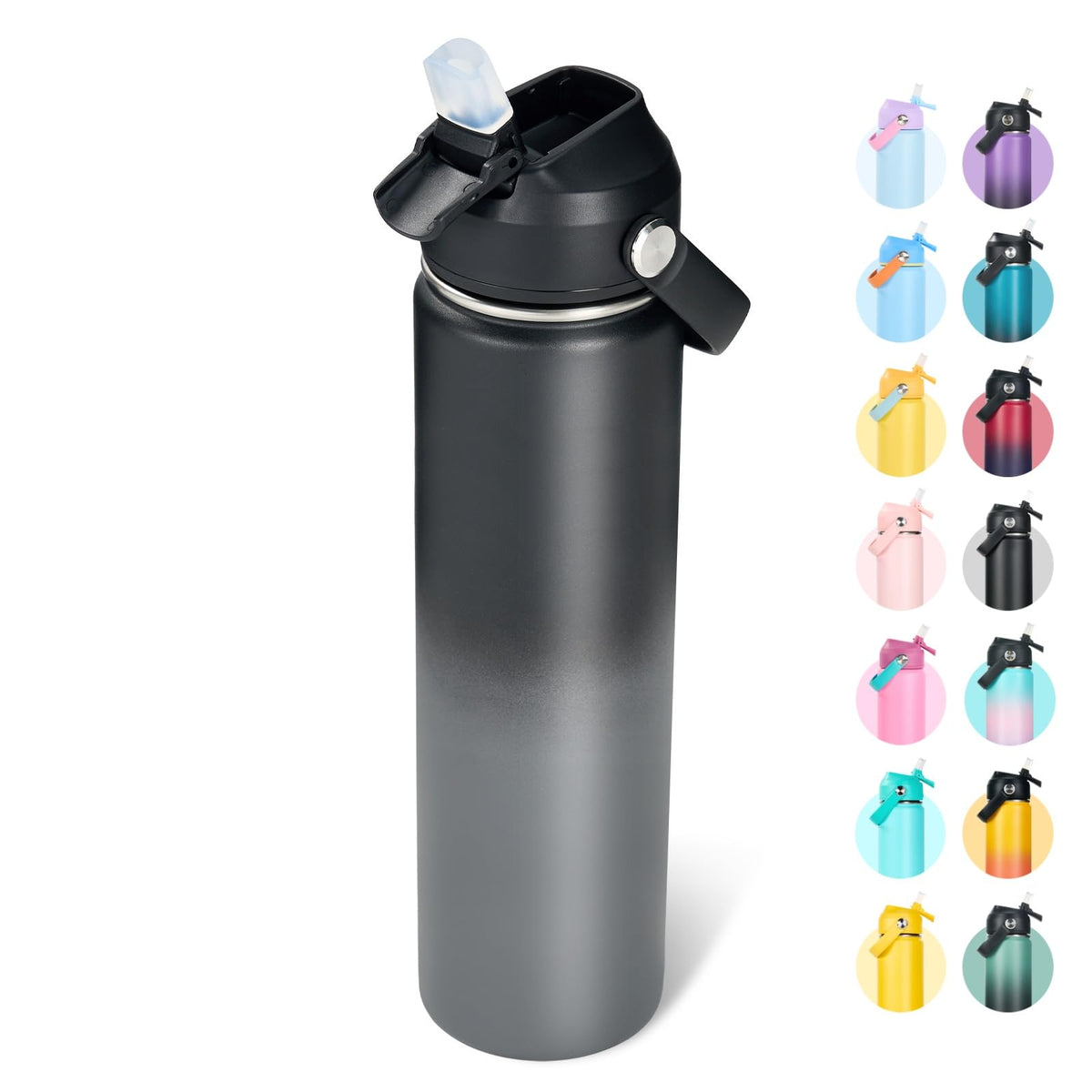 Fijinhom 18oz Insulated Stainless Steel Water Bottle, Wide Mouth Double Wall Vacuum, Silicone Straw, Sweat & Leak Proof, BPA Free Insulated Water Flask for Travel, Keep Cold 24h Hot 12h, Black