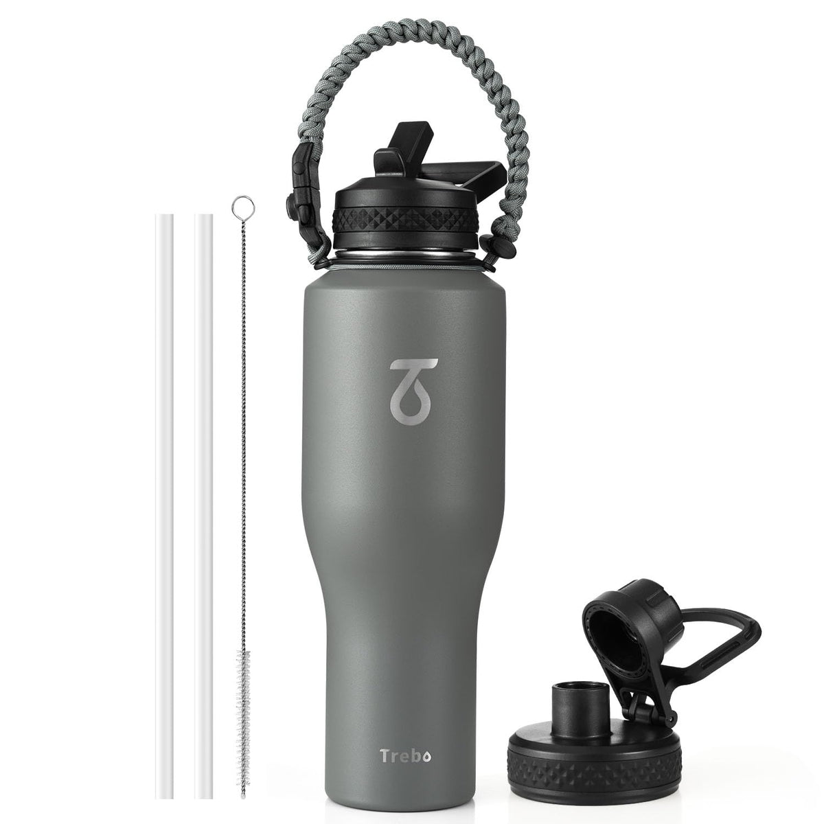 Trebo 40 oz Water Bottle Insulated Fit in Any Car Cup Holder with 2 Lids