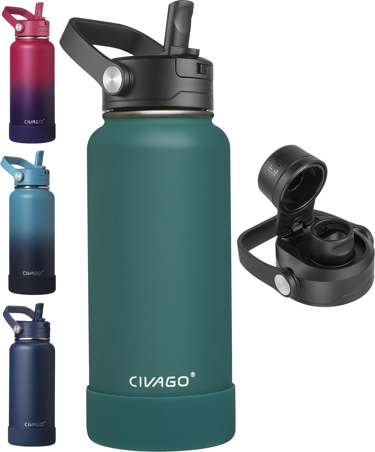 CIVAGO 24 oz Insulated Stainless Steel Water Bottle with Removable Straw