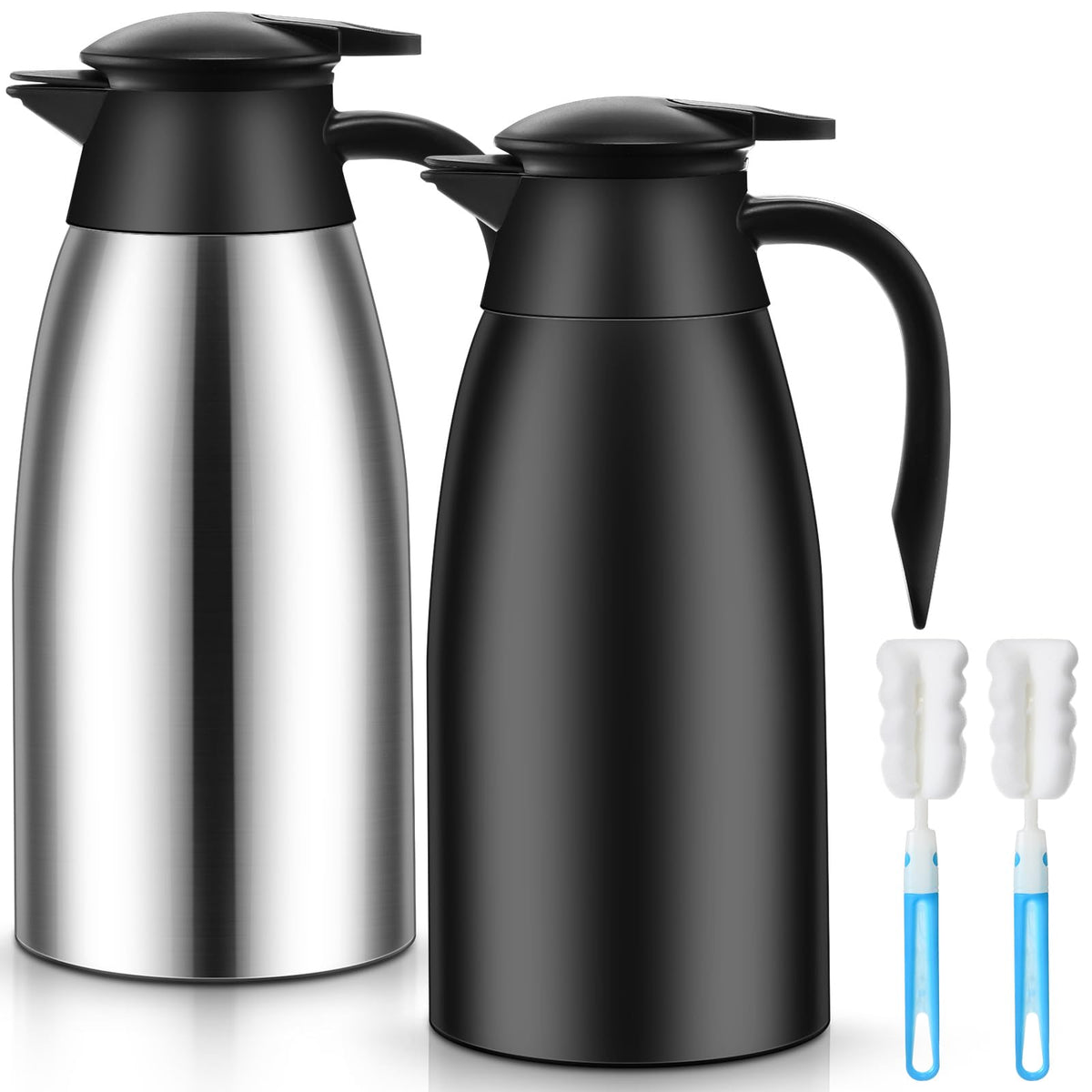 Norme 2 Pcs Thermal Coffee Carafe Creamer, Silver, 68 oz
