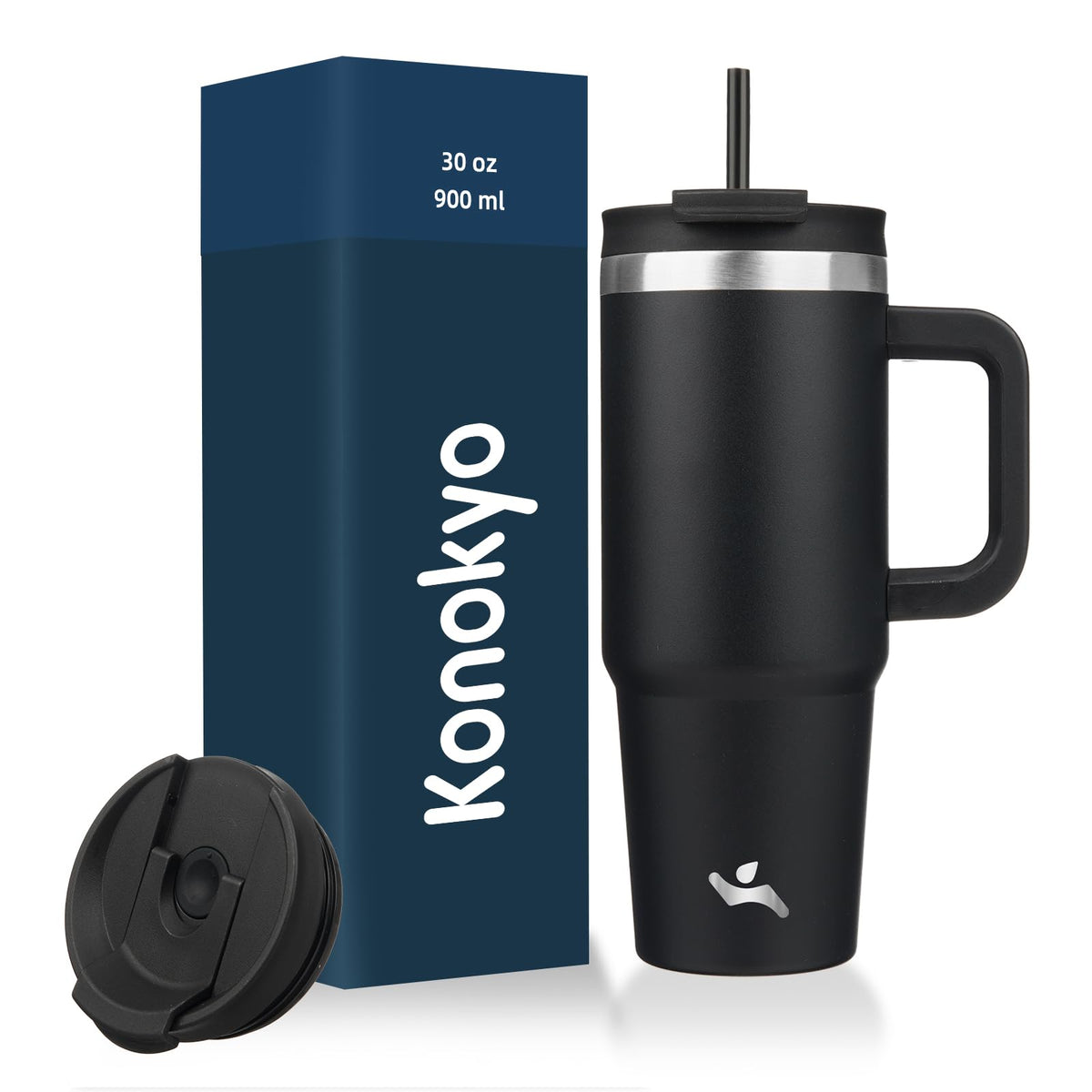 Konokyo 30 oz Insulated Tumbler Water Bottle with Handle, Straw Lid
