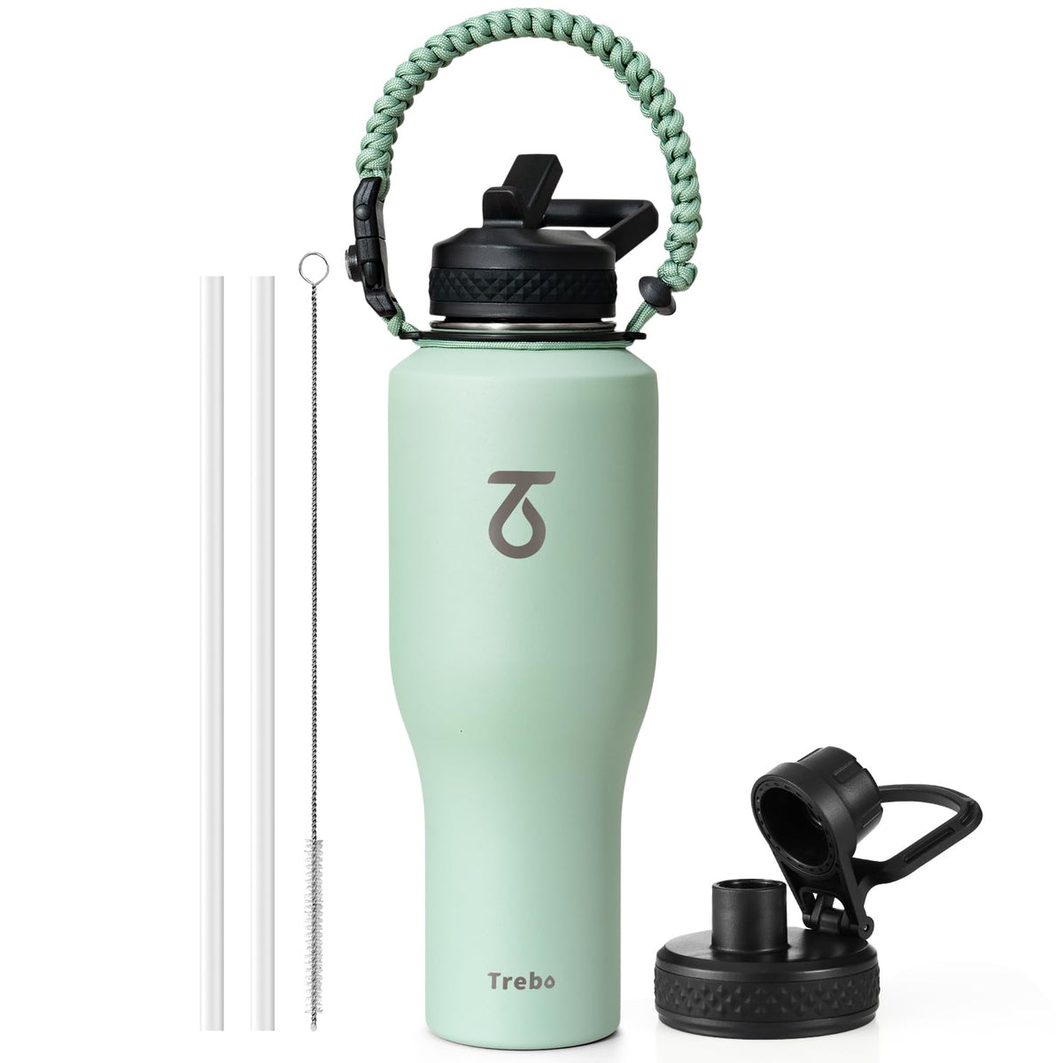 Trebo 40 oz Water Bottle Insulated Fit in Any Car Cup Holder with 2 Lids
