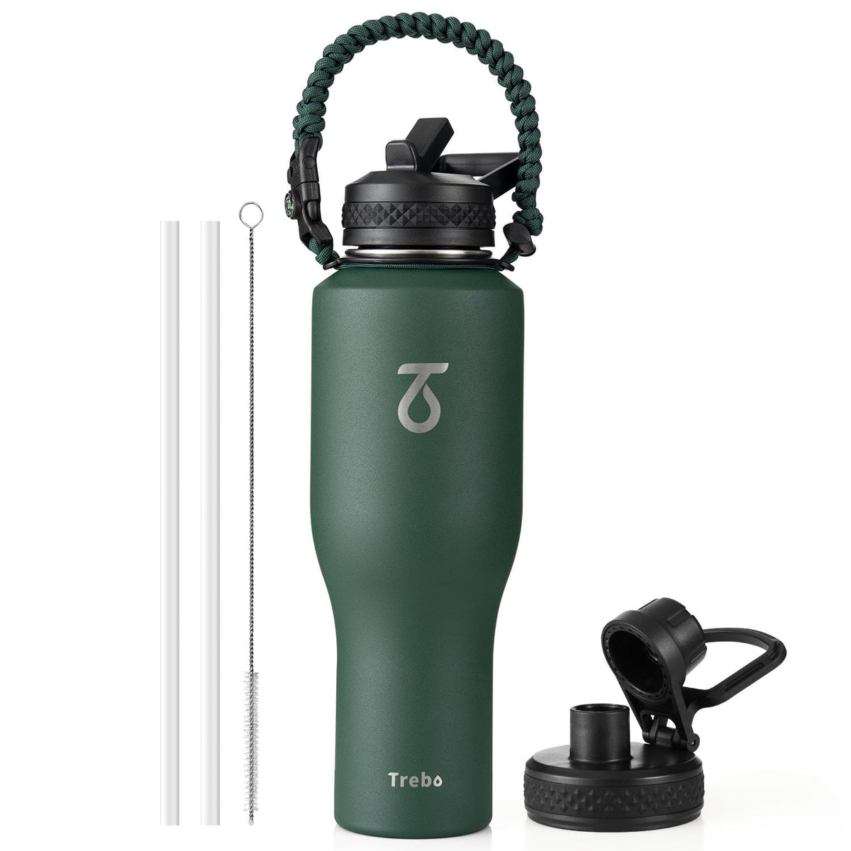 Trebo 40 oz Water Bottle Insulated Fit in Any Car Cup Holder with 2 Lids