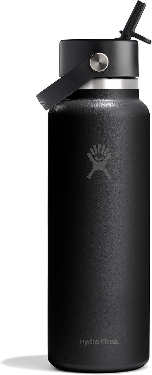Hydro Flask Water Bottle - Insulated Stainless Steel - Wide Straw Lid, Non Spill, Leakproof in 40 Oz Tonal Black