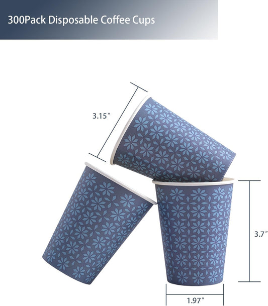 Clawsoff 300 Pack Paper Cups 8 oz Bulk Disposable Coffee Cups Navy Floral