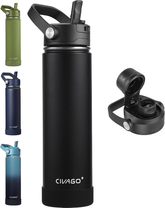 CIVAGO 24 oz Insulated Stainless Steel Water Bottle with Removable Straw