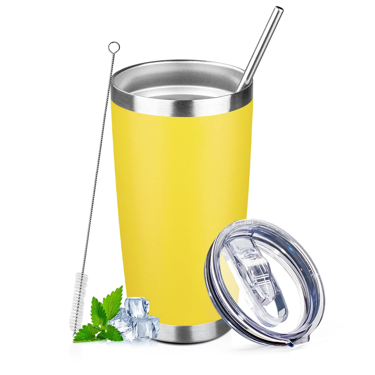 30 oz Tumbler with Lids and Straws Double Wall Insulated Tumbler Cup,Stainless Steel Leak-proof Thermal Coffee Tumbler Powder Coated Travel Mug for Cold and Hot Beverages,Silver