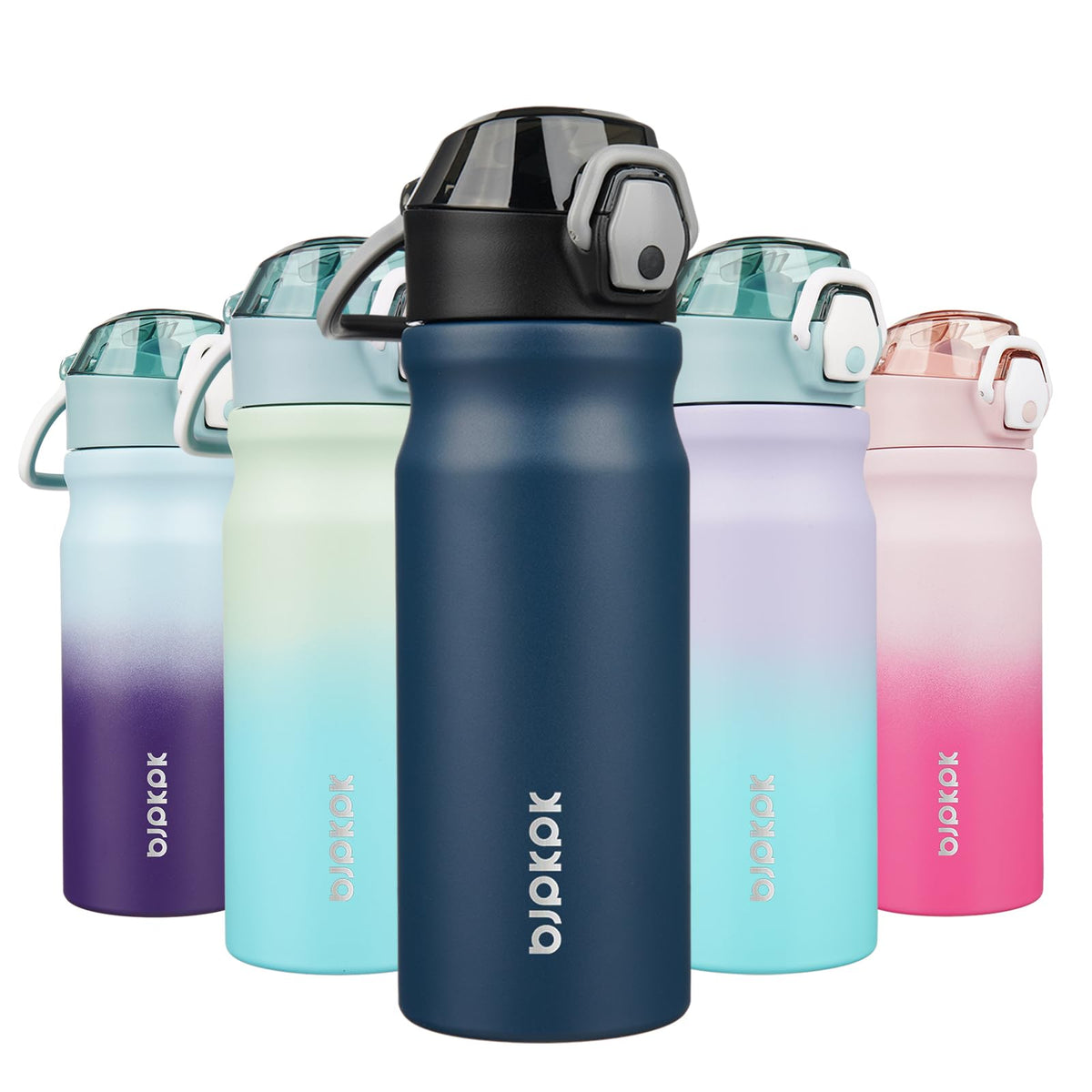 BJPKPK 18 oz Water Bottle with Straw & Handle, Insulated Stainless Flask