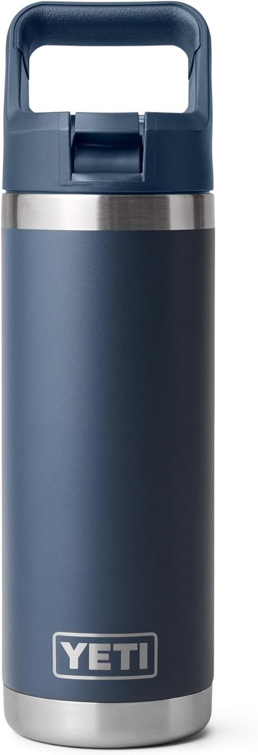 YETI Rambler 18 oz Bottle, Vacuum Insulated, Stainless Steel with Straw Cap, Navy