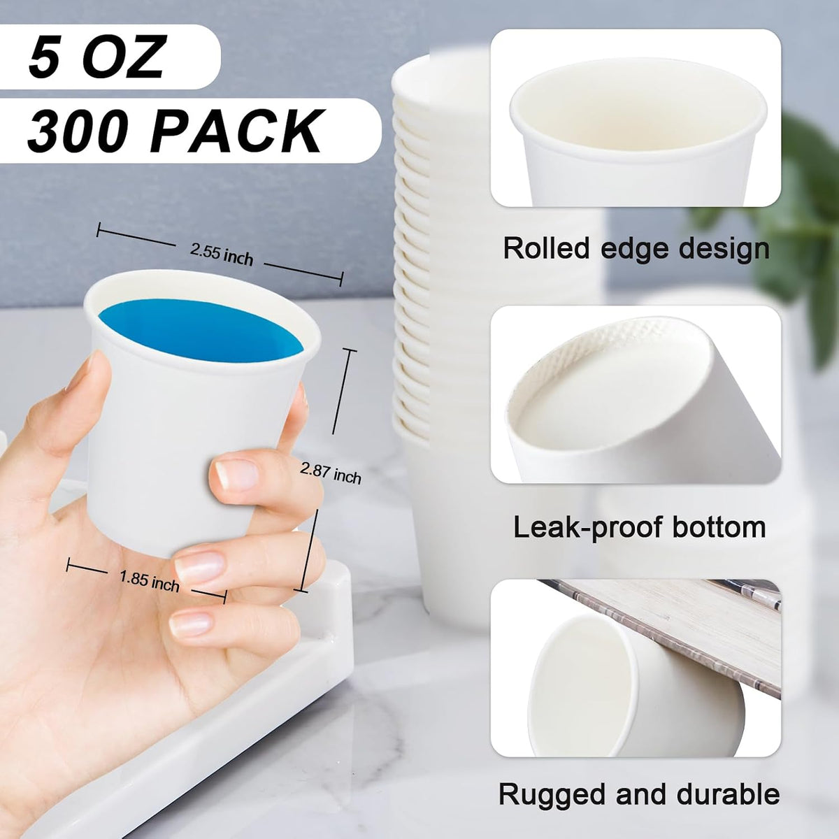 SIUQ 300 Pack 5 oz Paper Cups, Disposable Small Bathroom Mouthwash Cups