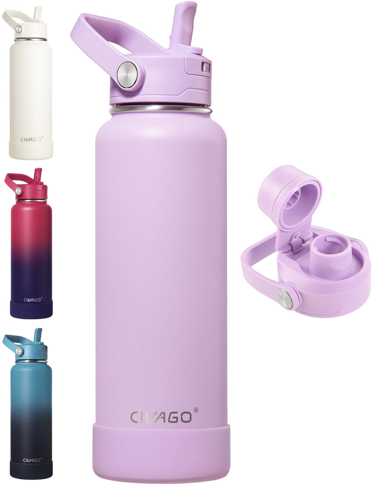 CIVAGO 24 oz Insulated Stainless Steel Water Bottle with Removable Straw