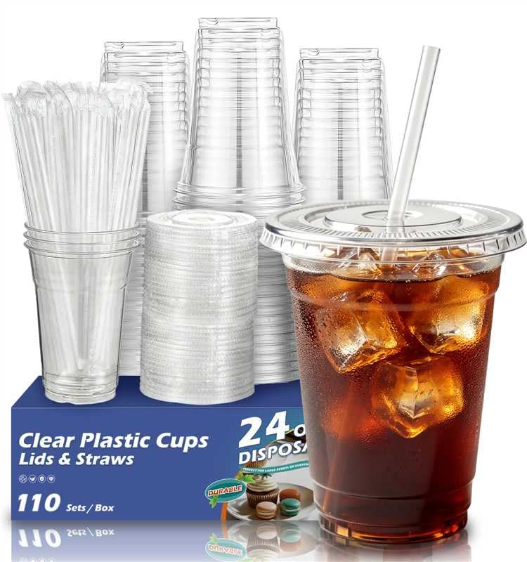 110 Pack 16 oz Clear Plastic Cups with Lids and Straws