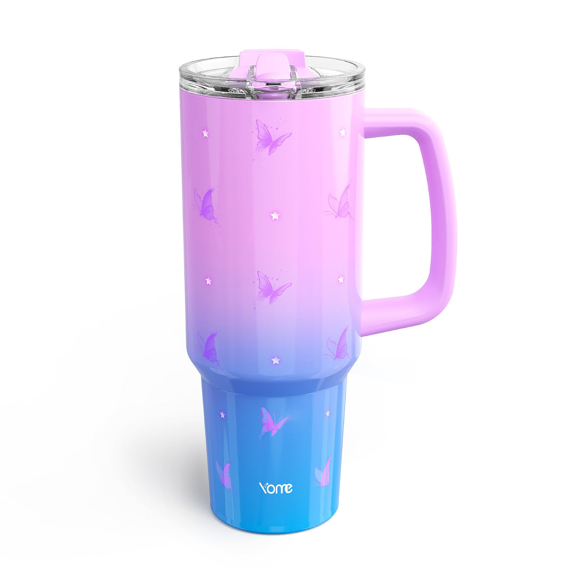 YOME 40 oz Bow Pink Tumbler with Handle and Flip Straw for Women | Stainless Steel Insulated Water Bottle | Keeps Drinks Cold | Dishwasher Safe | Cupholder Friendly | Gift Gym Travel Yoga