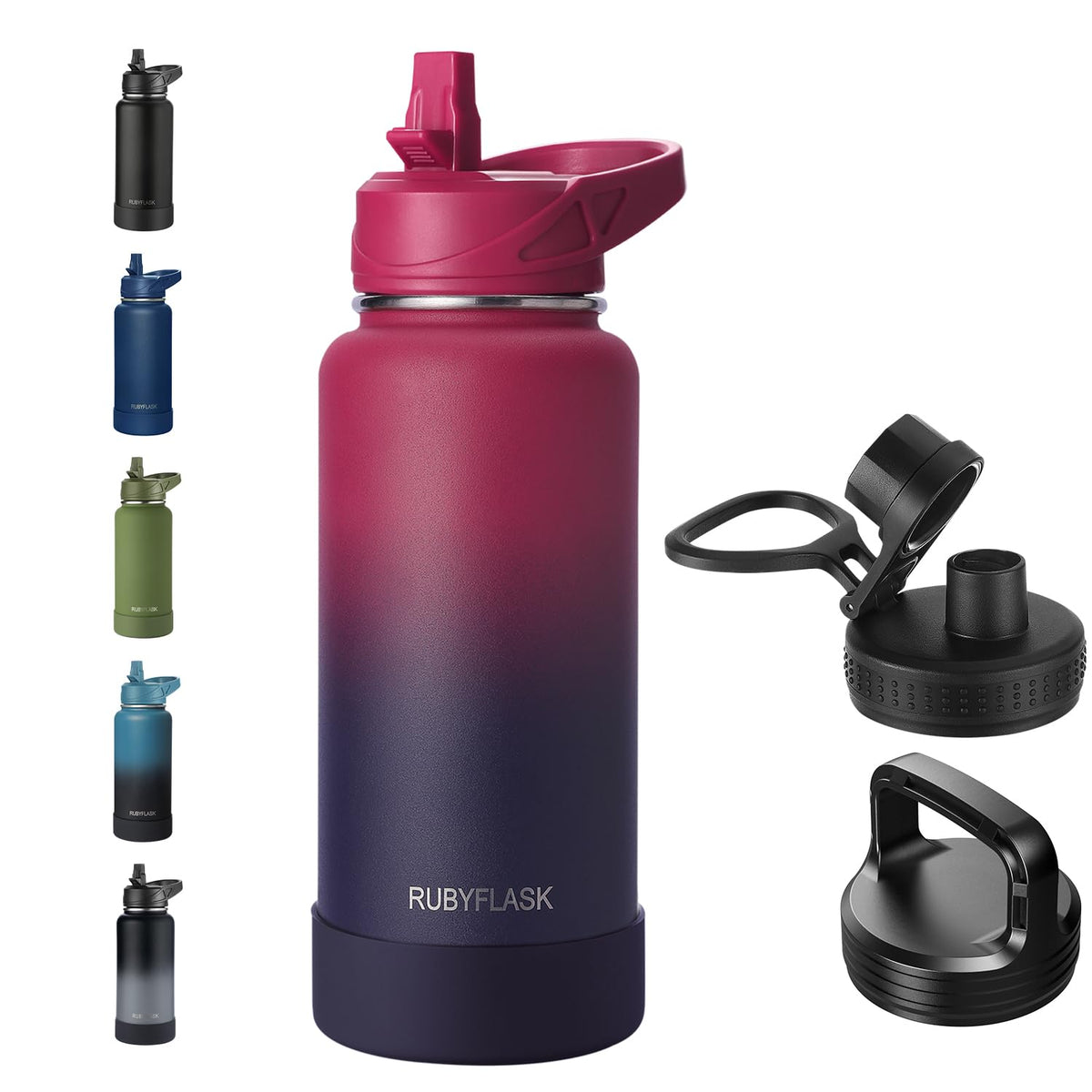RUBYFLASK 32 oz Insulated Stainless Steel Water Bottle with Straw