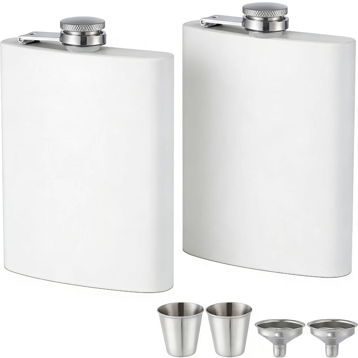 ROMORC 2 Pack Hip Flasks for Liquor Matte Black 8 Oz Stainless Steel Leak-proof Thin Flasks with 2pcs Funnels and Cups for Wedding Party, Groomsman, Bridesmaid, Gift (Black)