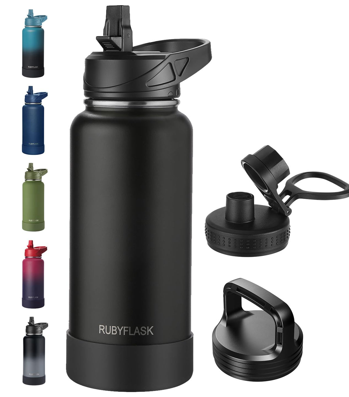 RUBYFLASK 32 oz Insulated Stainless Steel Water Bottle with Straw