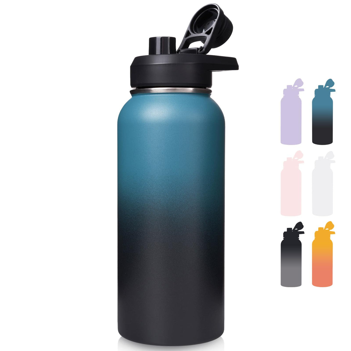 Fijinhom Insulated Water Bottle with Handle, 304 Stainless Steel Water Bottles with Wide Mouth, Double Wall Vacuum Sports Water Bottle, BPA Free, Keep Cold and Hot, 24 Ounces, Black