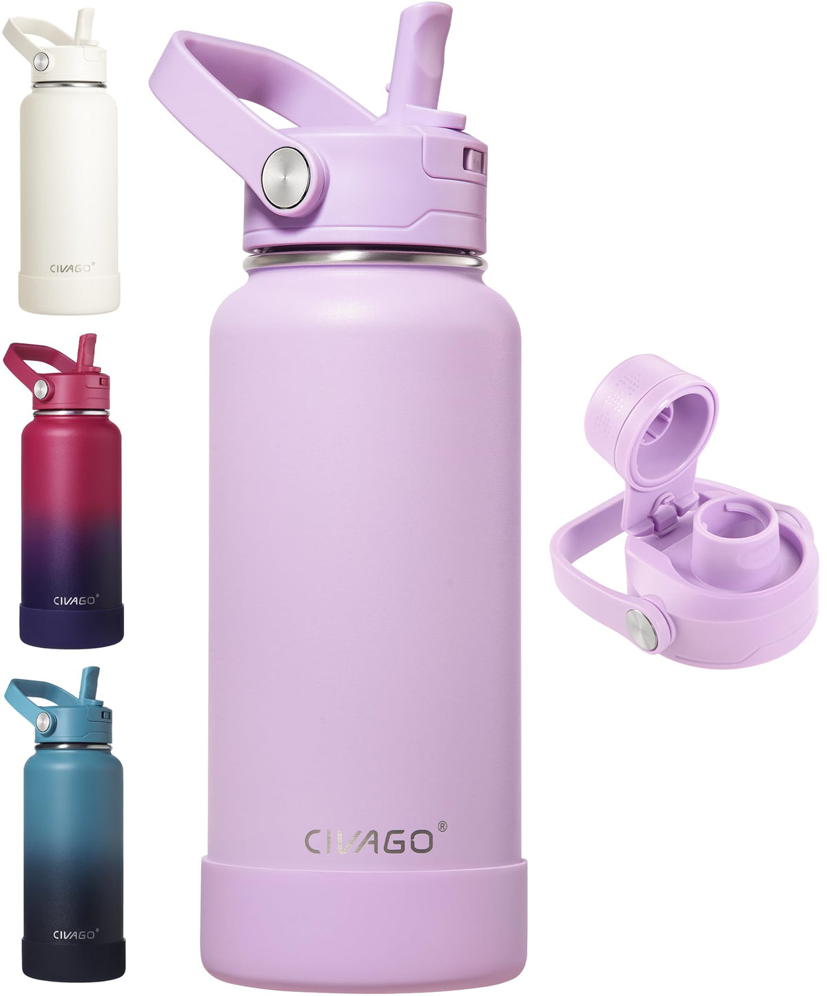 CIVAGO 24 oz Insulated Stainless Steel Water Bottle with Removable Straw