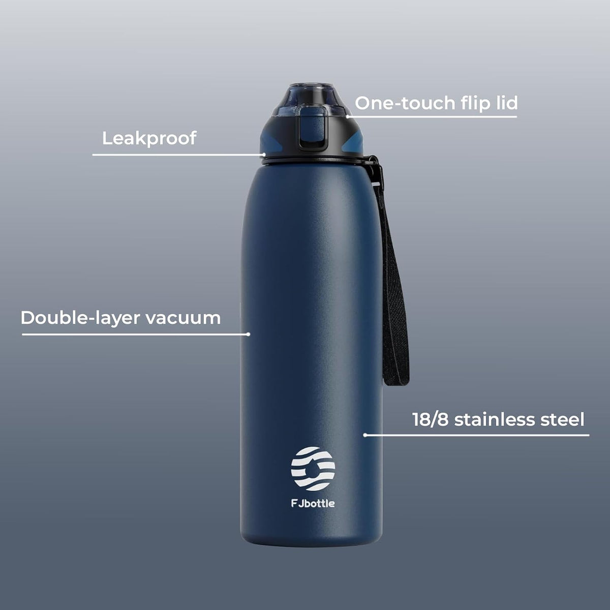 Fjbottle Insulated Water Bottle,27 oz Stainless Steel Wide Mouth Sports Water Bottle Double Wall Vacuum Leak Proof BPA Free Drinks Flask Keep Hot Or Cold Thermo Mug For university,Outdoor,Travel,Gym