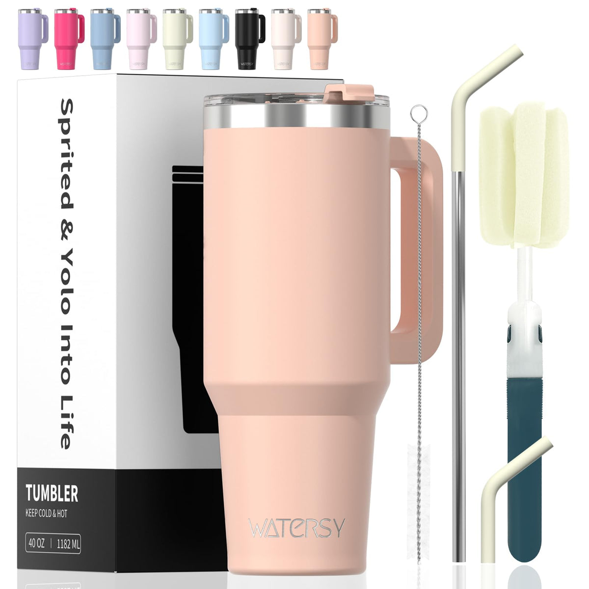 40 oz Tumbler with Handle,Tumbler with Lid and Straw,Double Wall Insulated Cup Stainless Steel Travel Mug(Cold for 34 Hours),Water Bottle for Iced Tea,Coffee,Cold Beverages(Purple)