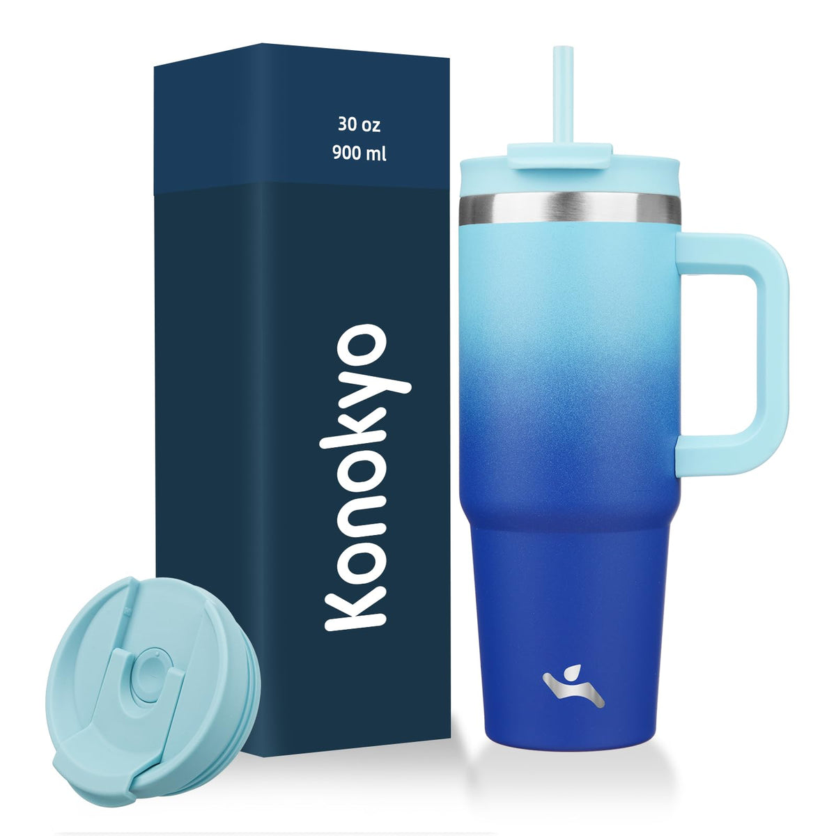 Konokyo 30 oz Insulated Tumbler Water Bottle with Handle, Straw Lid