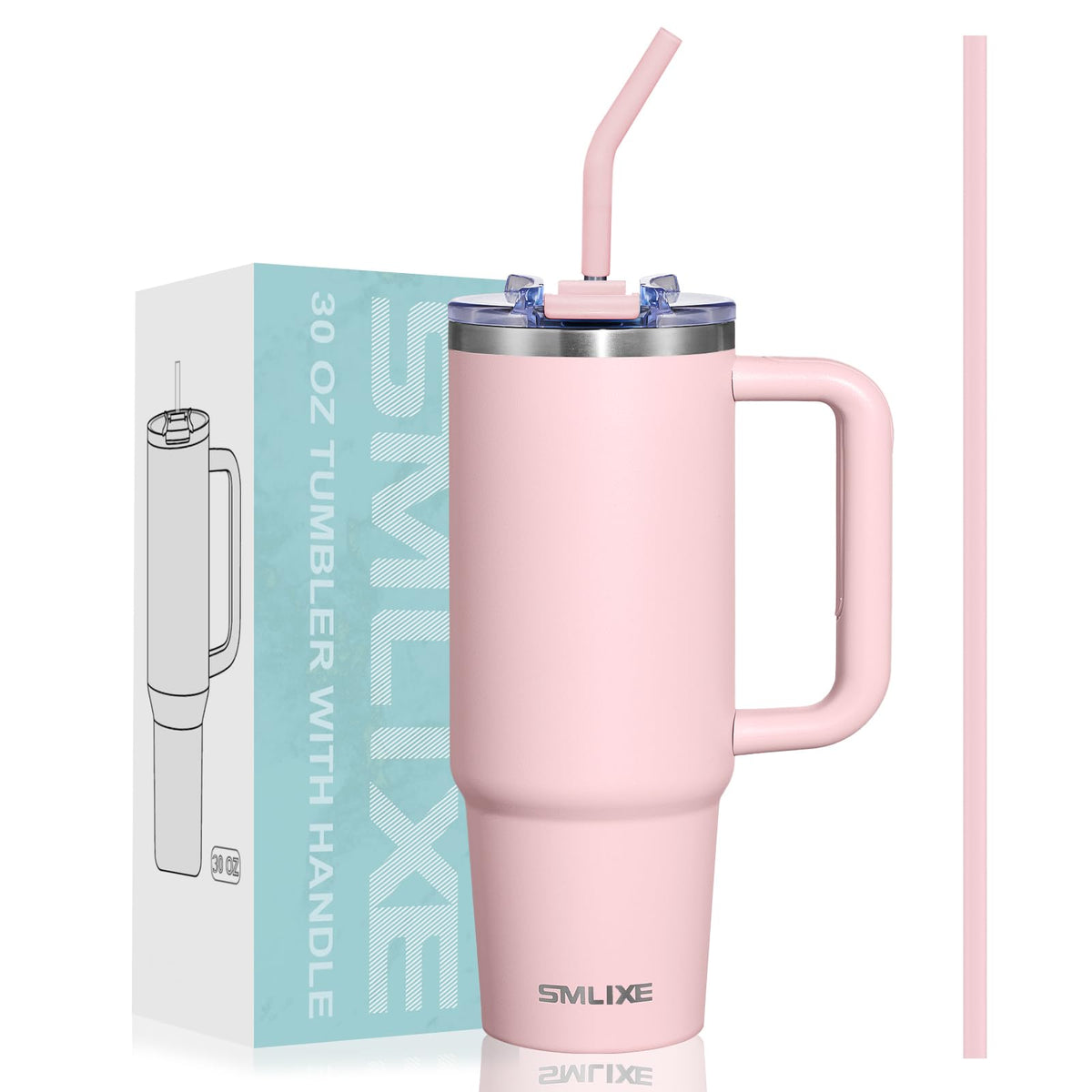 40 oz Tumbler with Handle and Straw Lid,Insulated Reusable Stainless Steel Water Bottle Travel Mug，Cupholder Friendly Double Wall Vacuum Sealed Cup (Pink)