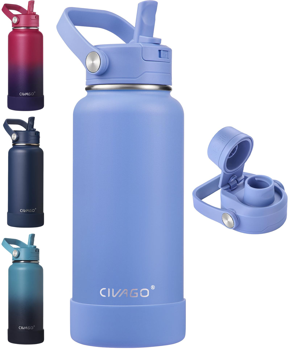 CIVAGO 24 oz Insulated Stainless Steel Water Bottle with Removable Straw