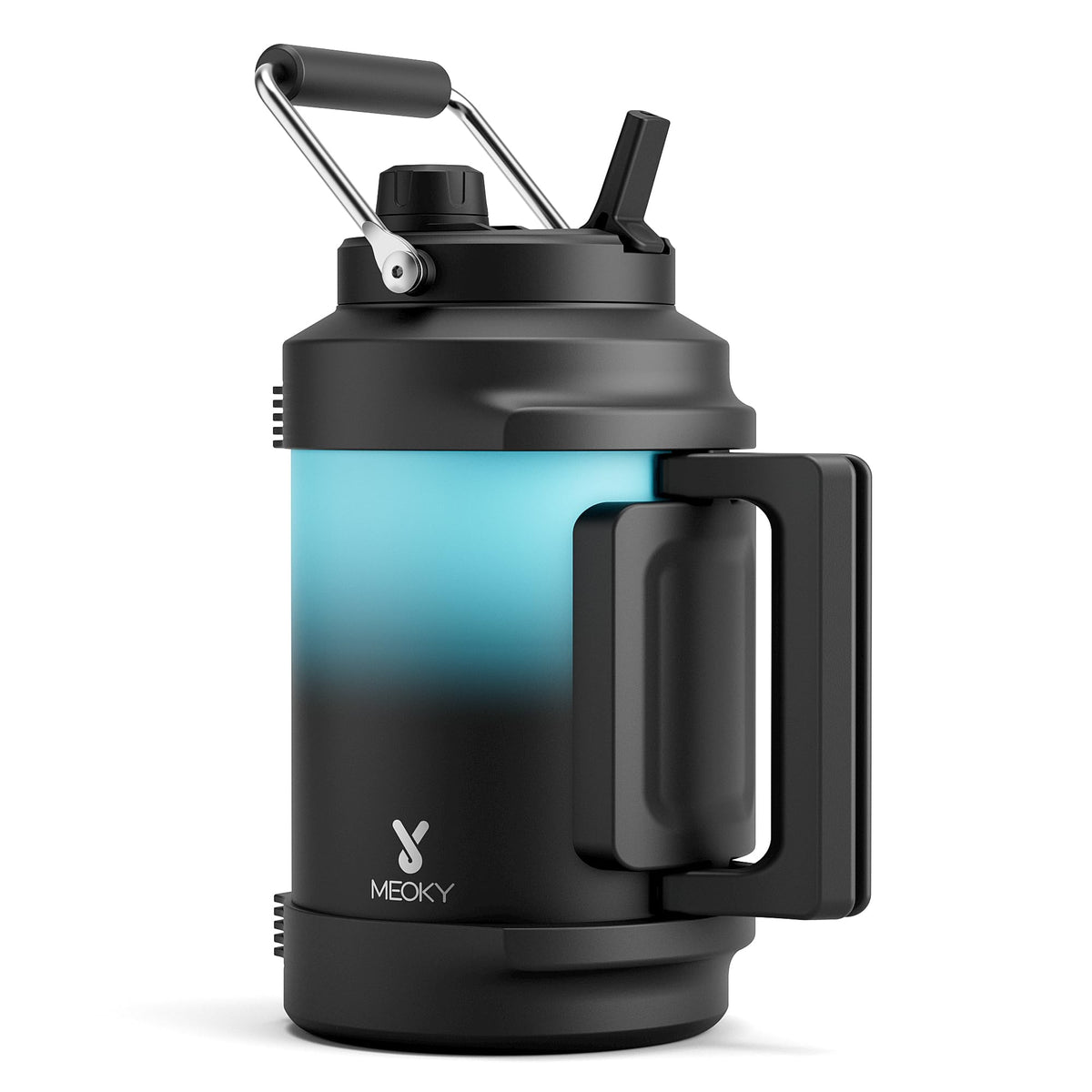 1 Gallon Insulated Water Bottle for Sports: Meoky 128 oz Triple Wall Vacuum Stainless Steel Water Jug - Top and Side Handles, Cold for 48 Hrs, 2-in-1 Straw and Spout Lid, Leak Proof for Hiking (Night)