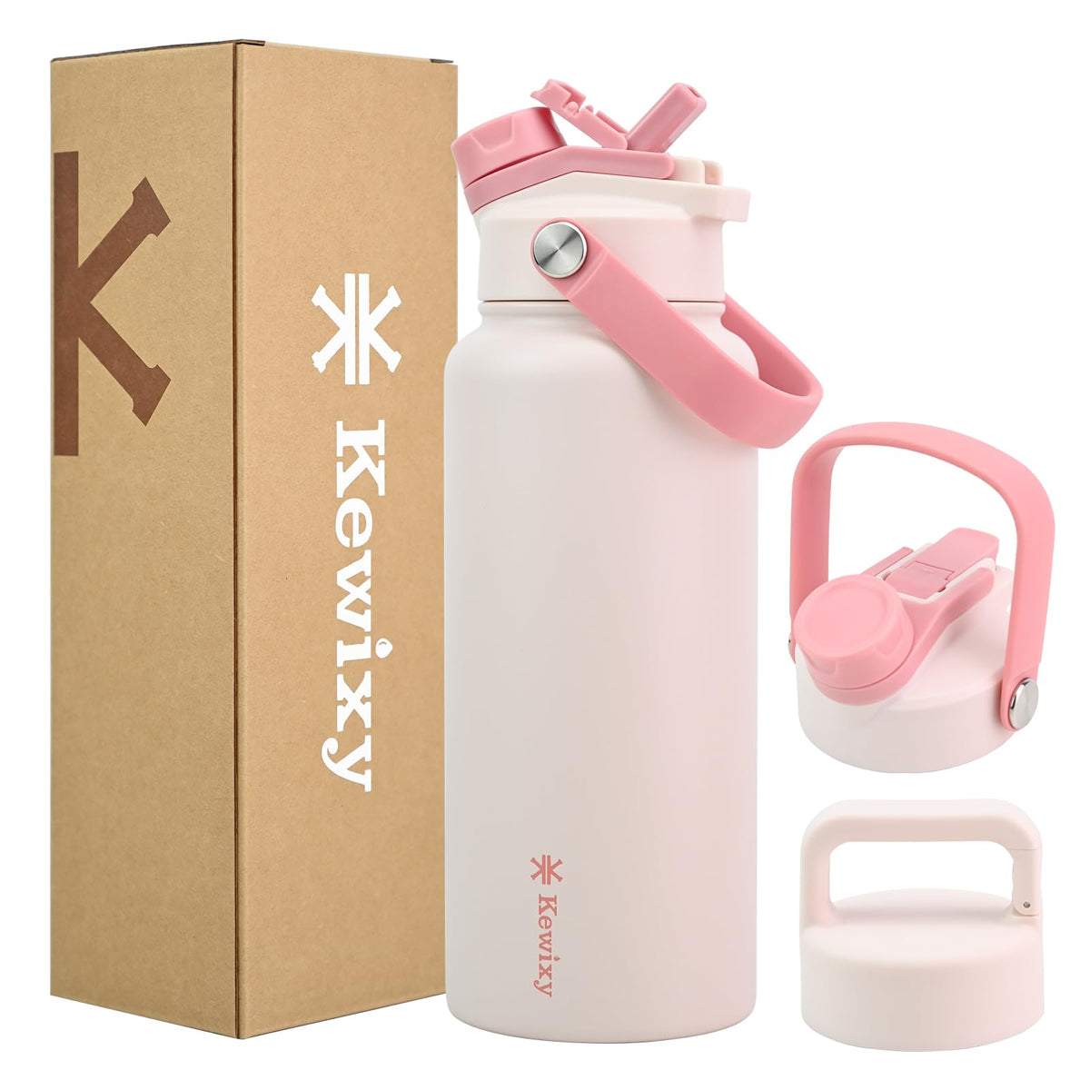 24 oz Insulated Water Bottle, 2-in-1 Lid, Straw & Spout with Protected, Leak Proof, Keep Cold 24H, Cup Holder Fit, Stainless Steel, Metal, Reusable, for Travel, Gym and School, 2 Lids, Midnight Black