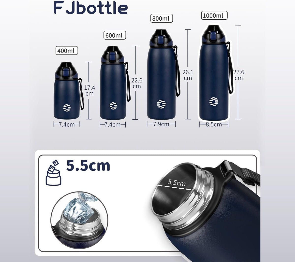 Fjbottle Insulated Water Bottle,27 oz Stainless Steel Wide Mouth Sports Water Bottle Double Wall Vacuum Leak Proof BPA Free Drinks Flask Keep Hot Or Cold Thermo Mug For university,Outdoor,Travel,Gym