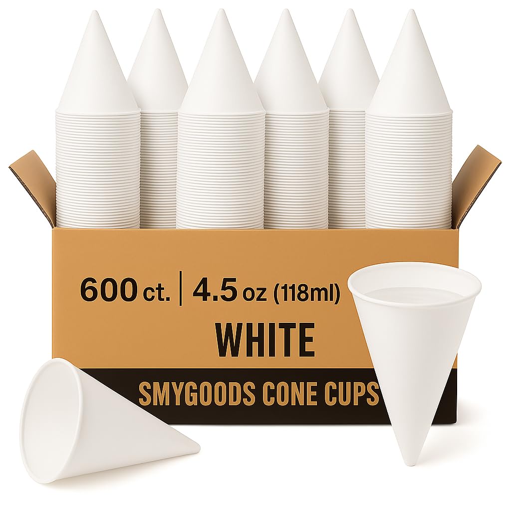 Disposable White Paper Cone Cups (Pack of 400-4.5 oz) Eco-Friendly, Leak-Proof, Ideal for Events, Water Coolers, Quick Hydration & Efficient Cleanup