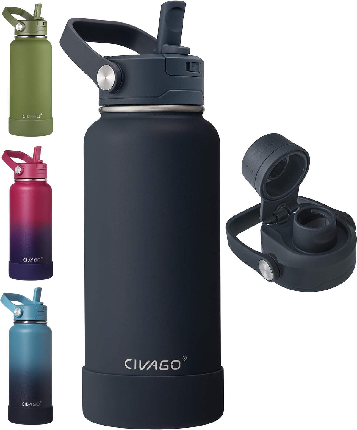 CIVAGO 24 oz Insulated Stainless Steel Water Bottle with Removable Straw