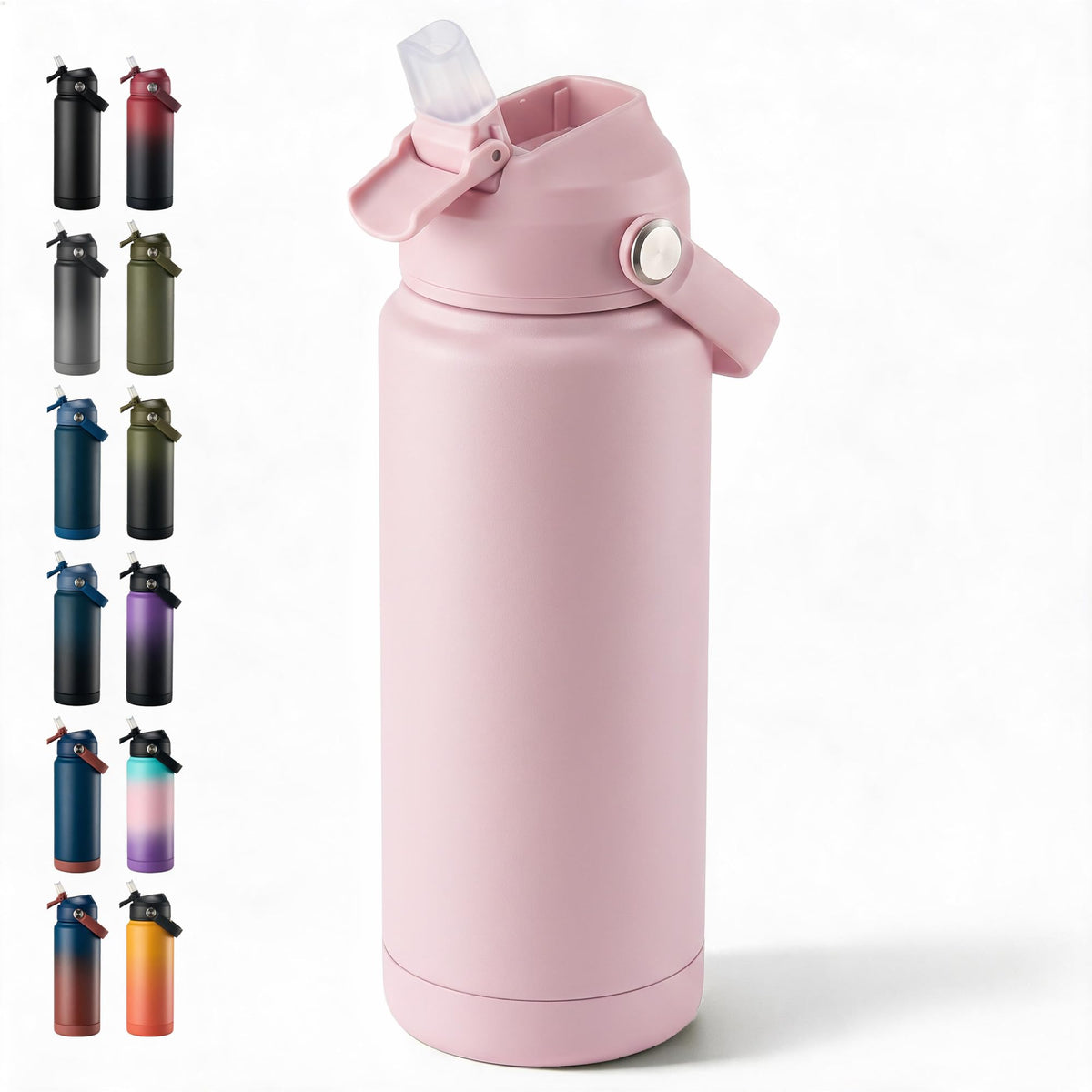 Fijinhom 24oz Insulated Stainless Steel Water Bottle, Wide Mouth Double Wall Vacuum, Silicone Straw, Sweat & Leak Proof, BPA Free Insulated Water Flask for Travel, Keep Cold 24h Hot 12h, Black