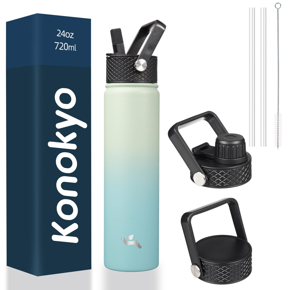 Konokyo 22 oz Insulated Stainless Steel Water Bottle with Straw Lid