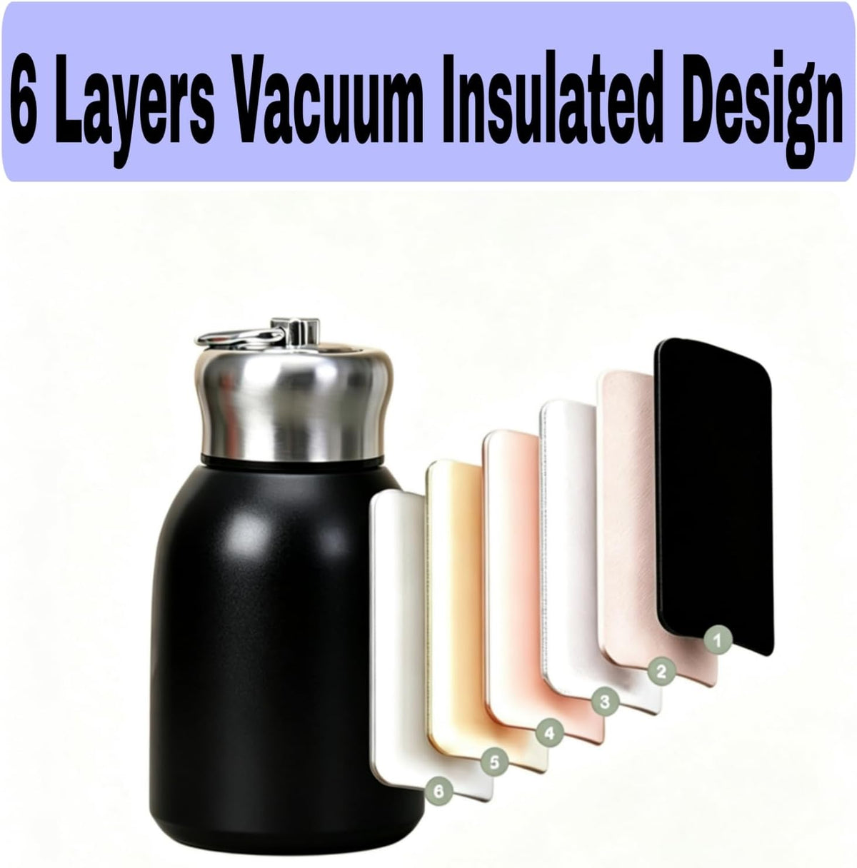 Mini Stainless Steel, Small Insulated Flask, Compact Vacuum Bottle, Portable Stainless Steel Tumble, Travel Coffee Mug, Small MetalWater Bottle, Cute Water Bottle With Handle (Black)