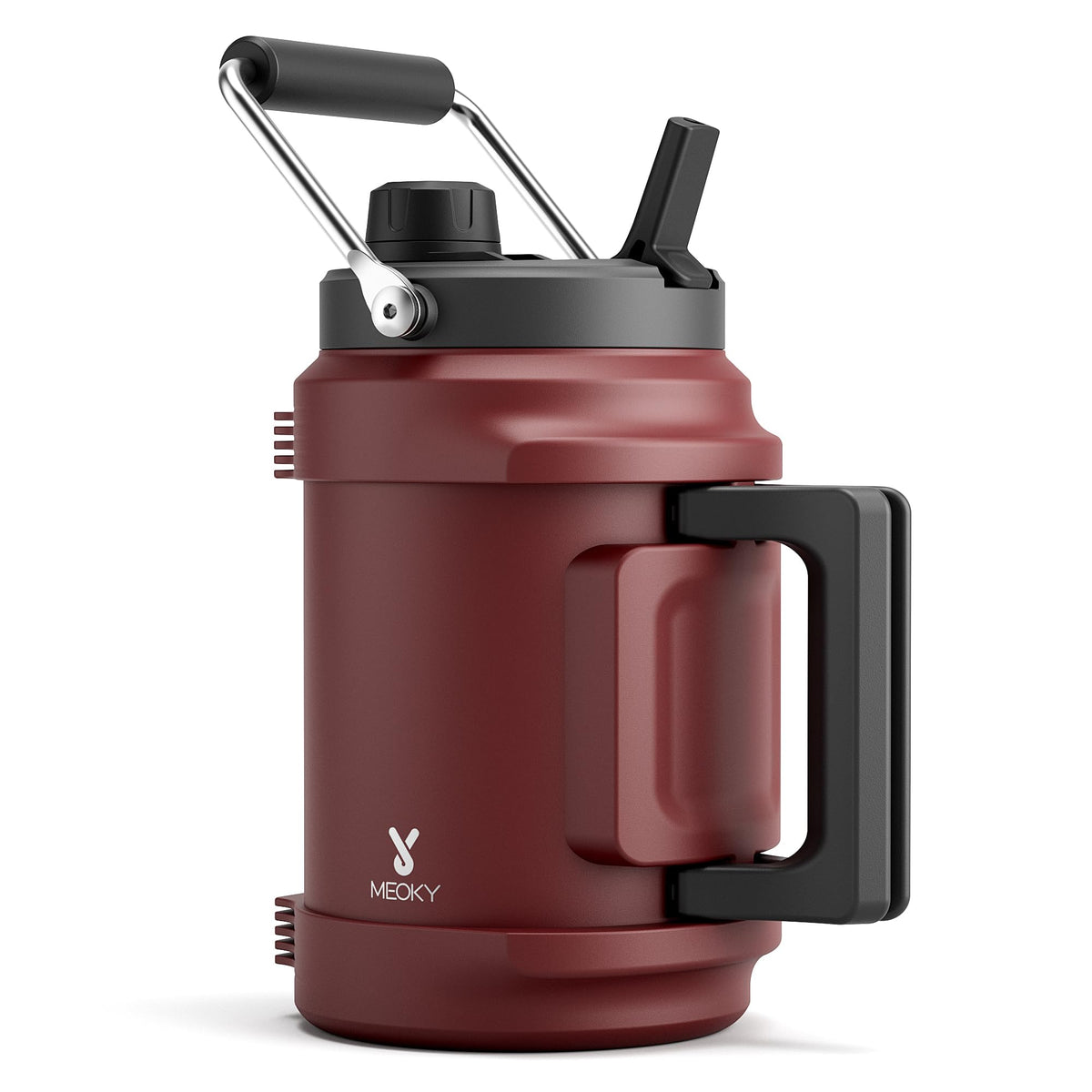 1 Gallon Insulated Water Bottle for Sports: Meoky 128 oz Triple Wall Vacuum Stainless Steel Water Jug - Top and Side Handles, Cold for 48 Hrs, 2-in-1 Straw and Spout Lid, Leak Proof for Hiking (Night)